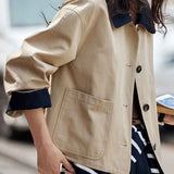 Color-Block Commuter Lapel Jacket Coat
