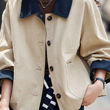 Color-Block Commuter Lapel Jacket Coat