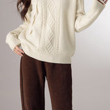 Casual Versatile Solid-Color Cable-Knit Hooded Knitted Top