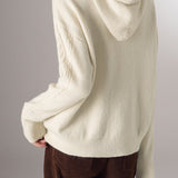 Casual Versatile Solid-Color Cable-Knit Hooded Knitted Top