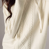 Casual Versatile Solid-Color Cable-Knit Hooded Knitted Top