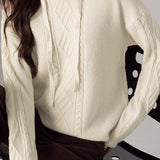 Casual Versatile Solid-Color Cable-Knit Hooded Knitted Top