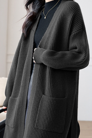 Casual Versatile V-Neck Long Knitted Coat