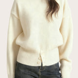 Casual Versatile Slit Turtleneck Solid-Color Sweater