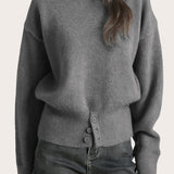 Casual Versatile Slit Turtleneck Solid-Color Sweater