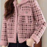 Casual Versatile Houndstooth Color-Block Coat