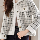 Casual Versatile Houndstooth Color-Block Coat