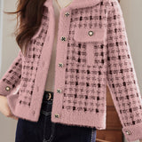 Casual Versatile Houndstooth Color-Block Coat
