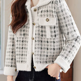 Casual Versatile Houndstooth Color-Block Coat