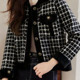 Casual Versatile Houndstooth Color-Block Coat