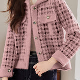 Casual Versatile Houndstooth Color-Block Coat