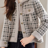 Casual Versatile Houndstooth Color-Block Coat