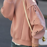 Casual Versatile Hollow-Out Design Crew Neck Hoodie