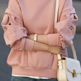 Casual Versatile Hollow-Out Design Crew Neck Hoodie