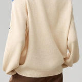 Casual Crew Neck Color-Block 3D Knitted Flower Sweater