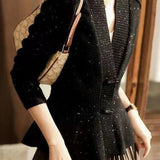 Elegant Temperament Solid-Color Lurex V-Neck Knitted Coat