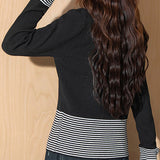 Casual Versatile Turtleneck Color-Block Striped Knitted Cardigan