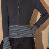 Casual Versatile Turtleneck Color-Block Striped Knitted Cardigan