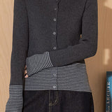 Casual Versatile Turtleneck Color-Block Striped Knitted Cardigan