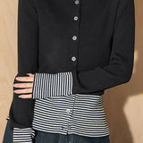 Casual Versatile Turtleneck Color-Block Striped Knitted Cardigan