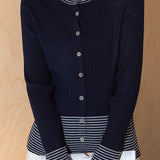Casual Versatile Turtleneck Color-Block Striped Knitted Cardigan