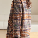 Casual Color-Block Plaid Double-Breasted Woolen Coat