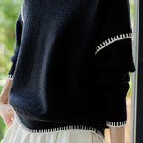 Casual Versatile Piano Key Color-Block Paneled Pullover Sweater