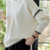 Casual Versatile Piano Key Color-Block Paneled Pullover Sweater