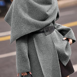 Casual Scarf Collar Asymmetric Knitted Cardigan Coat