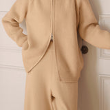 Casual Versatile Solid-Color Double-Zip Cardigan & Pants Two-Piece Set