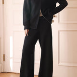Casual Versatile Solid-Color Double-Zip Cardigan & Pants Two-Piece Set