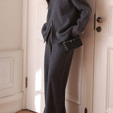 Casual Versatile Solid-Color Double-Zip Cardigan & Pants Two-Piece Set