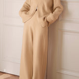 Casual Versatile Solid-Color Double-Zip Cardigan & Pants Two-Piece Set