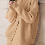 Casual Versatile Solid-Color Double-Zip Cardigan & Pants Two-Piece Set