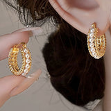 Exquisite Elegant Temperament Pearl & Gold Wreath Earrings