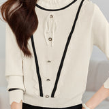 Casual Versatile Color-Block Ruffled Drawstring Knitted Top