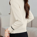 Casual Versatile Color-Block Ruffled Drawstring Knitted Top