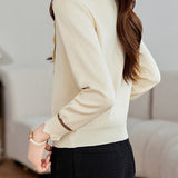 Casual Versatile Color-Block Ruffled Drawstring Knitted Top