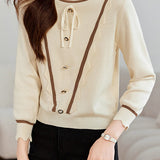 Casual Versatile Color-Block Ruffled Drawstring Knitted Top