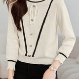 Casual Versatile Color-Block Ruffled Drawstring Knitted Top