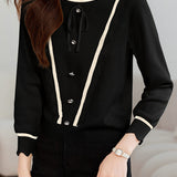 Casual Versatile Color-Block Ruffled Drawstring Knitted Top