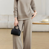 Casual Minimalist Comfortable Color-Block Topstitch Knitted Top & Pants Two-Piece Set