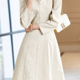 Exquisite French V-Neck Textured Jacquard Dress