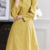 Exquisite French V-Neck Textured Jacquard Dress