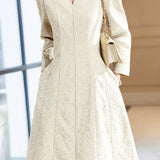 Exquisite French V-Neck Textured Jacquard Dress