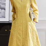 Exquisite French V-Neck Textured Jacquard Dress