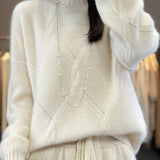 Casual Crew Neck Loose Cable-Knit Top