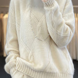 Casual Crew Neck Loose Cable-Knit Top