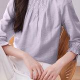 Stand Collar Ruffled Pleated Embroidered Beaded Shirt