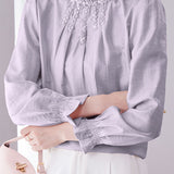 Stand Collar Ruffled Pleated Embroidered Beaded Shirt